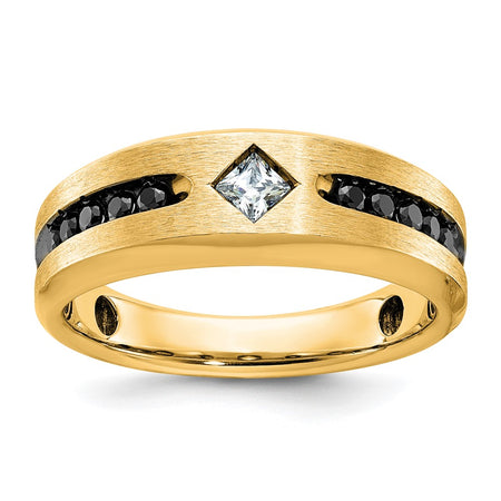 IBGoodman 10k Men's Polished Satin and Grooved Square Stone Center Ring Mounting (B63817-0Y)