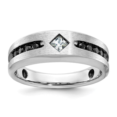 IBGoodman 14k White Gold Men's Polished Satin and Grooved Square Stone Center Ring Mounting (B63817-4W)