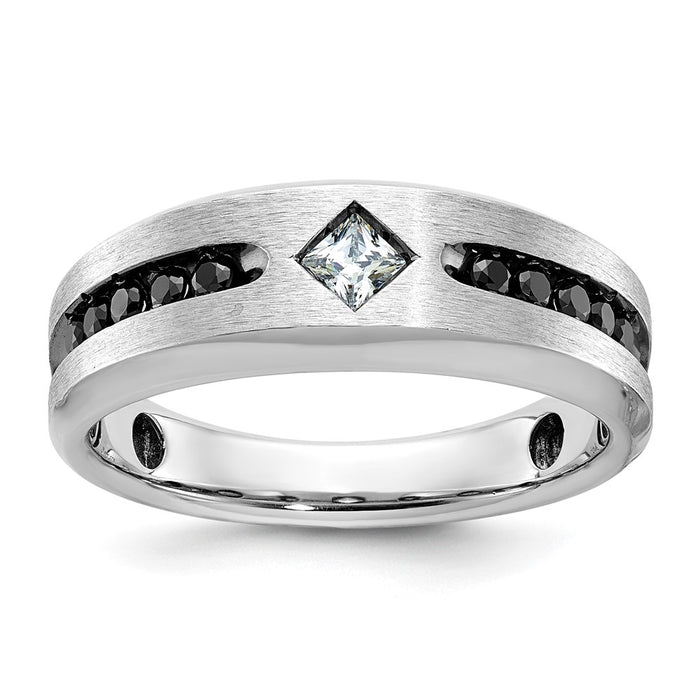 IBGoodman 14k White Gold Men's Polished Satin and Grooved Square Stone Center Ring Mounting (B63817-4W)
