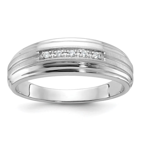 IBGoodman 14k White Gold Men's Polished Satin and Grooved 5-Stone Ring Mounting (B63832-4W)