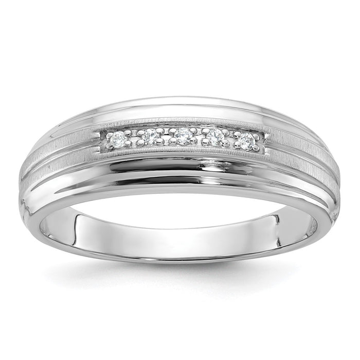 IBGoodman 14k White Gold Men's Polished Satin and Grooved 5-Stone Ring Mounting (B63832-4W)