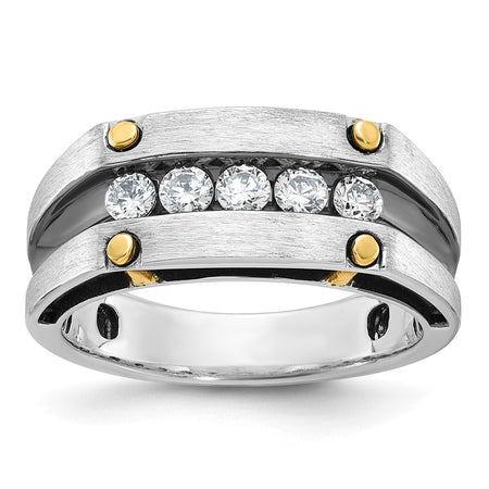 IBGoodman 14k Two-tone Men's Polished Satin and Grooved 5-Stone Ring Mounting (B63859-4WY)
