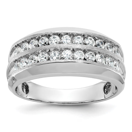 IBGoodman 14k White Gold Men's Polished Satin and Grooved 2-Row Ring Mounting (B63863-4W)