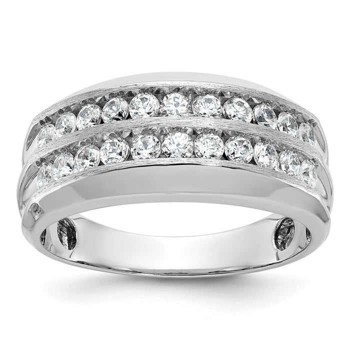 IBGoodman 14k White Gold Men's Polished Satin and Grooved 2-Row Ring Mounting (B63863-4W)