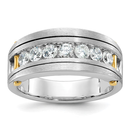 IBGoodman 14k Two-tone Men's Polished Satin and Grooved 7-Stone Ring Mounting (B63871-4WY)