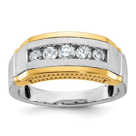 IBGoodman 14k Two-tone Men's Polished Satin and Beaded 5-Stone Ring Mounting (B63873-4WY)