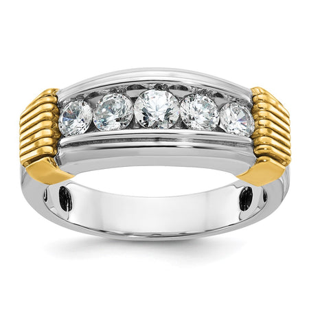 IBGoodman 14k Two-tone Men's Polished and Textured 5-Stone Ring Mounting (B63877-4WY)
