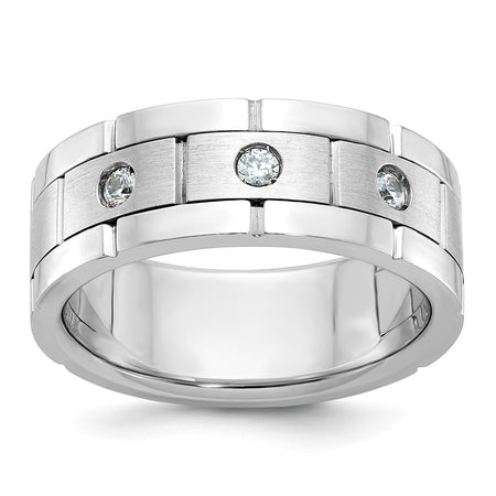 IBGoodman 14k White Gold Three Stone Polished Satin and Grooved Men's Ring Mounting (B63898-4W)