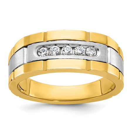 IBGoodman 14k Two-tone Men's Polished and Grooved 5-Stone Ring Mounting (B63904-4YW)