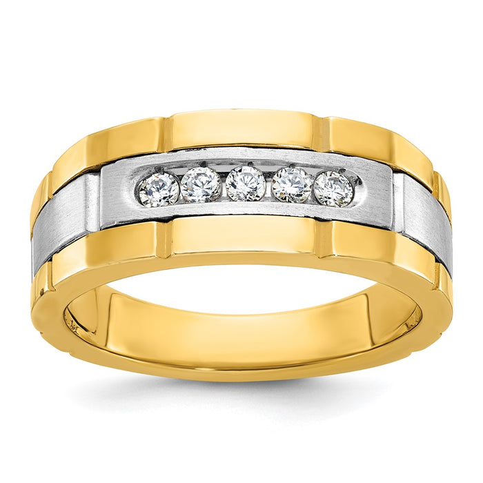 IBGoodman 14k Two-tone Men's Polished and Grooved 5-Stone Ring Mounting (B63904-4YW)