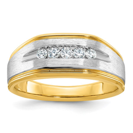 14k IBGoodman Men's Polished Satin and Grooved 5-Stone Ring Mounting (B63944-4Y)