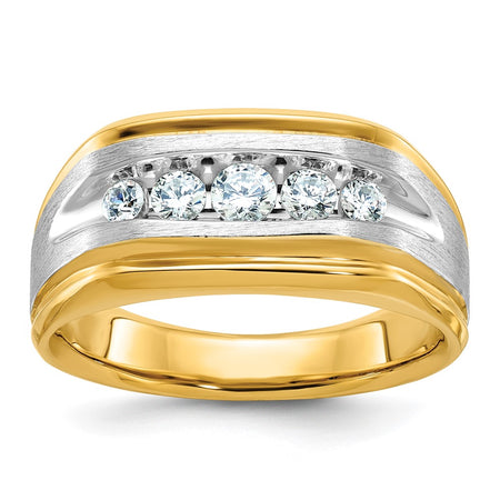 IBGoodman 14k Two-tone Men's Polished Satin and Grooved 5-Stone Ring Mounting (B63945-4YW)