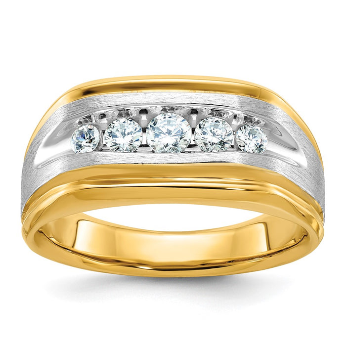 IBGoodman 14k Two-tone Men's Polished Satin and Grooved 5-Stone Ring Mounting (B63945-4YW)