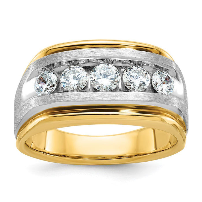 IBGoodman 10k Two-tone Men's Polished Satin and Grooved 5-Stone Ring Mounting (B63946-0YW)