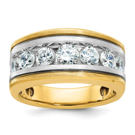 IBGoodman 14k Two-tone Men's Polished Satin and Grooved 7-Stone Ring Mounting (B63970-4YW)