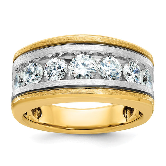 IBGoodman 14k Two-tone Men's Polished Satin and Grooved 7-Stone Ring Mounting (B63970-4YW)