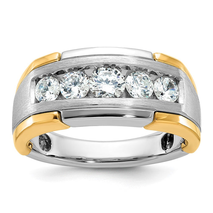 IBGoodman 14k Two-tone Men's Polished Satin and Grooved 5-Stone Ring Mounting (B63983-4WY)