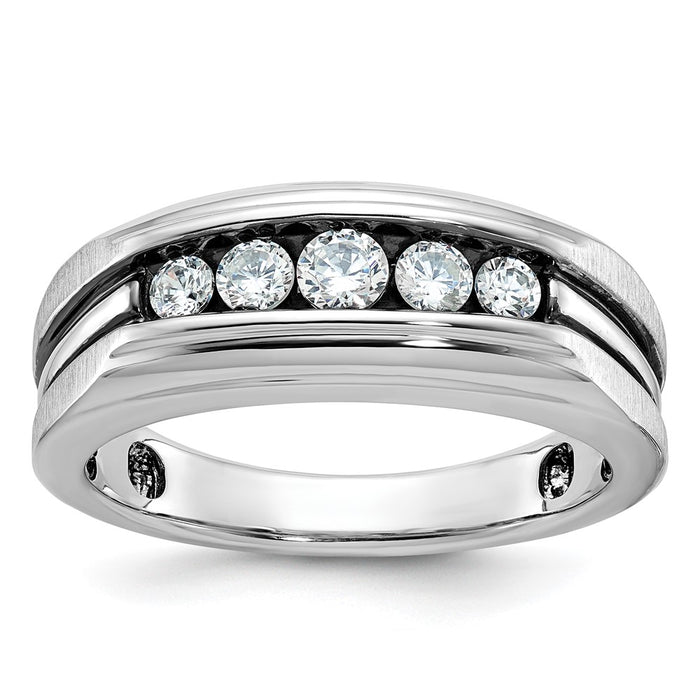 IBGoodman 14k White Gold Men's Polished Satin and Grooved 5-Stone Ring Mounting (B63996-4W)