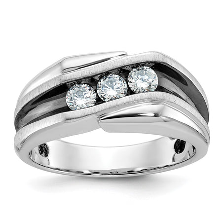 IBGoodman 14k White Gold Men's Polished Satin and Grooved 3-Stone Ring Mounting (B64002-4W)
