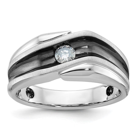 IBGoodman 14k White Gold Men's Polished Satin and Grooved Solitaire Ring Mounting (B64003-4W)