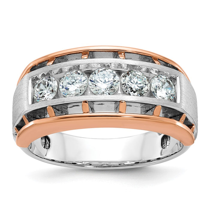 IBGoodman 10k White and Rose Gold Men's Polished Satin and Cut-Out 5-Stone Ring Mounting (B64045-0WR)