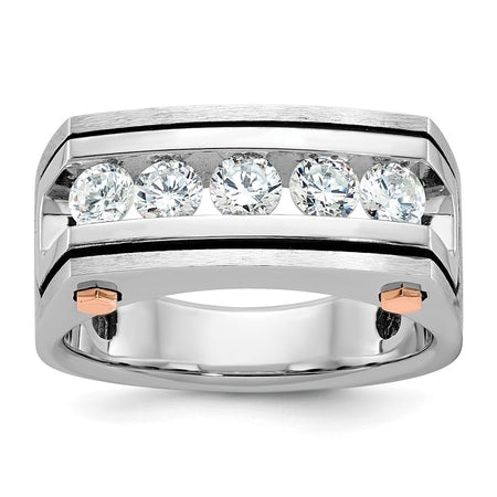 IBGoodman 14k White and Rose Gold Men's Polished Satin and Grooved 5-Stone Ring Mounting (B64049-4WR)