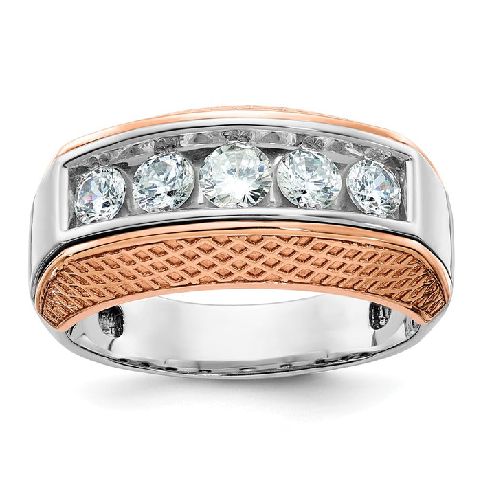 IBGoodman 14k White and Rose Gold Men's Polished and Textured 5-Stone Ring Mounting (B64072-4WR)