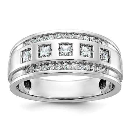 IBGoodman 14k White Gold Men's Polished and Grooved Square 5-Stone Ring Mounting (B64084-4W)