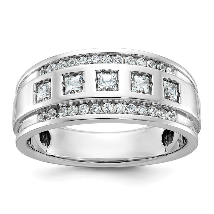 IBGoodman 14k White Gold Men's Polished and Grooved Square 5-Stone Ring Mounting (B64084-4W)