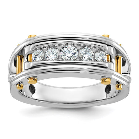 IBGoodman 14k Two-tone Men's Polished Grooved and Cut-Out 5-Stone Ring Mounting (B64087-4WY)