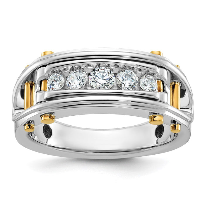 IBGoodman 14k Two-tone Men's Polished Grooved and Cut-Out 5-Stone Ring Mounting (B64087-4WY)