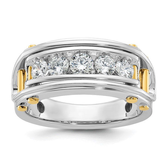 IBGoodman 14k Two-tone Men's Polished Grooved and Cut-Out 5-Stone Ring Mounting (B64088-4WY)