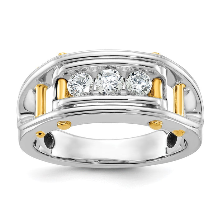 IBGoodman 14k Two-tone Men's Polished Grooved and Cut-Out 3-Stone Ring Mounting (B64089-4WY)