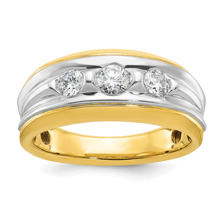 IBGoodman 14k Two-tone Men's Polished and Grooved 3-Stone Ring Mounting (B64093-4YW)