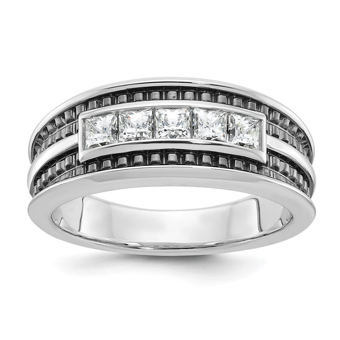 IBGoodman 14k White Gold Men's Polished and Textured Square 5-Stone Ring Mounting (B64095-4W)