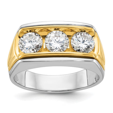 IBGoodman 14k Two-tone Men's Polished and Grooved 3-Stone Ring Mounting (B64104-4WY)