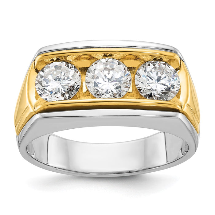 IBGoodman 14k Two-tone Men's Polished and Grooved 3-Stone Ring Mounting (B64104-4WY)