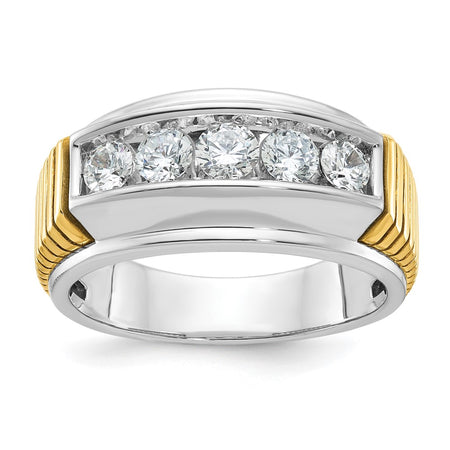 IBGoodman 14k Two-tone Men's Polished and Textured 5-Stone Ring Mounting (B64105-4WY)