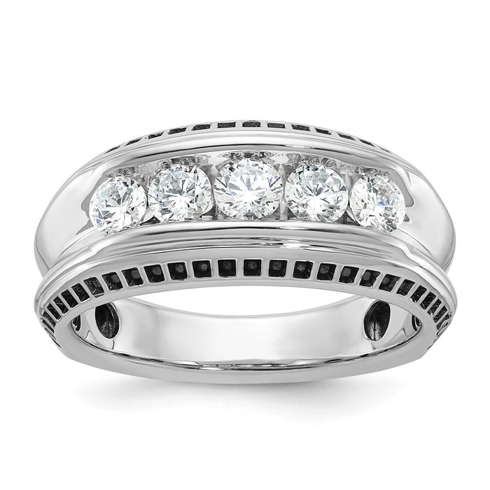IBGoodman 14k White Gold Men's Polished and Textured 5-Stone Ring Mounting (B64107-4W)