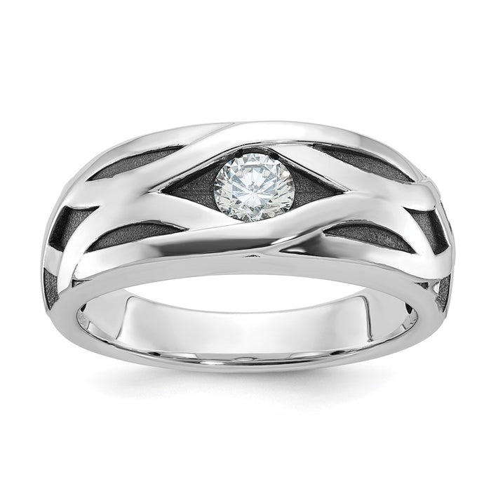 IBGoodman 14k White Gold Men's Polished Satin and Grooved Ring Mounting (B64108-4W)