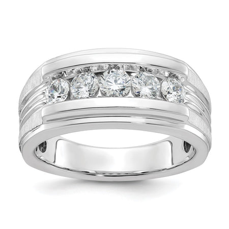 IBGoodman 14k White Gold Men's Polished Brushed and Grooved 5-Stone Ring Mounting (B64134-4W)