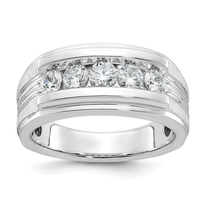 IBGoodman 14k White Gold Men's Polished Brushed and Grooved 5-Stone Ring Mounting (B64134-4W)