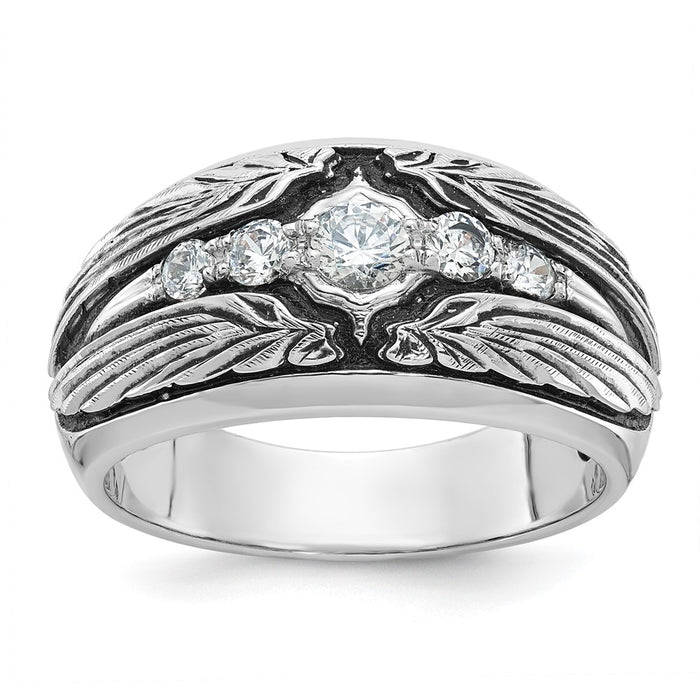 IBGoodman 14k White Gold Men's Polished and Textured 5-Stone Ring Mounting (B64158-4W)