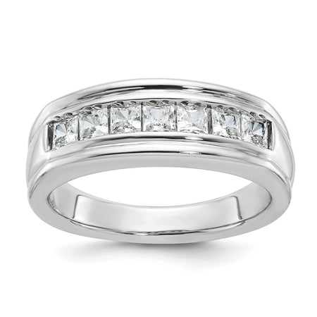 IBGoodman 14k White Gold Men's Polished and Grooved Square 7-Stone Ring Mounting (B64180-4W)