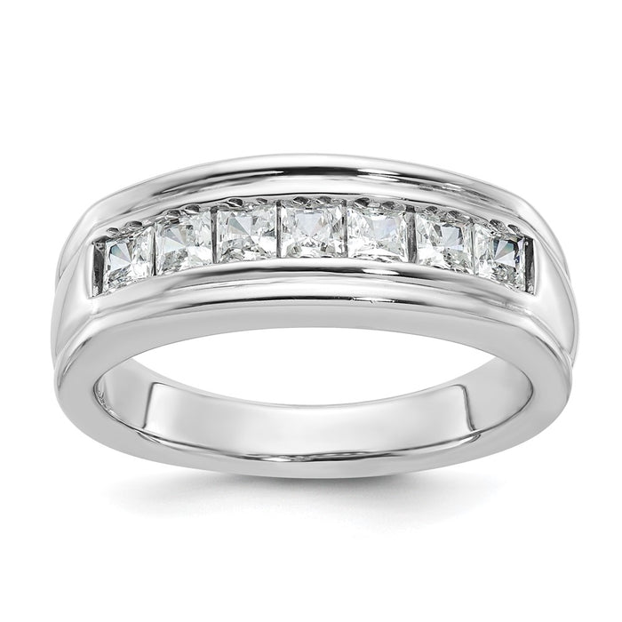 IBGoodman 14k White Gold Men's Polished and Grooved Square 7-Stone Ring Mounting (B64180-4W)