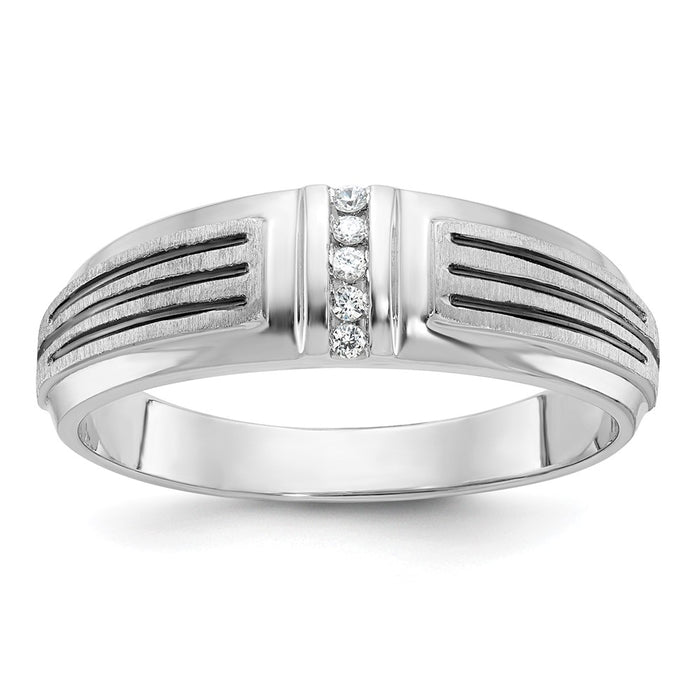 IBGoodman 14k White Gold Polished Satin and Grooved Five Stone Men's Ring Mounting (B64201-4W)