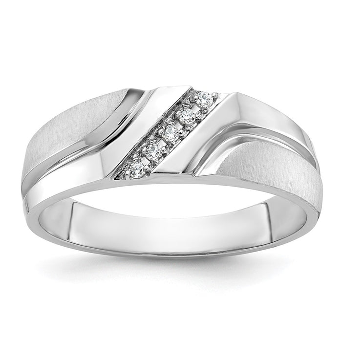 IBGoodman 14k White Gold Men's Polished Satin and Grooved 5-Stone Ring Mounting (B64202-4W)