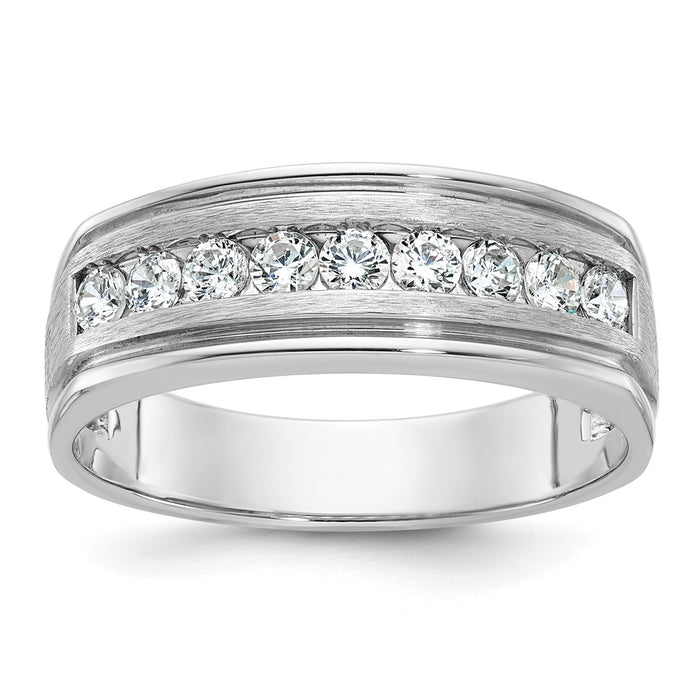 IBGoodman 14k White Gold Nine Stone Polished Brushed and Grooved Ring Mounting (B64209-4W)