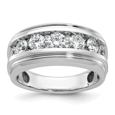 14k White Gold IBGoodman Men's Polished and Grooved Ring Mounting (B64228-4W)