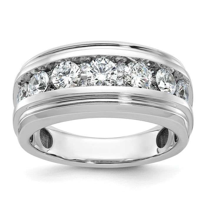 14k White Gold IBGoodman Men's Polished and Grooved Ring Mounting (B64228-4W)